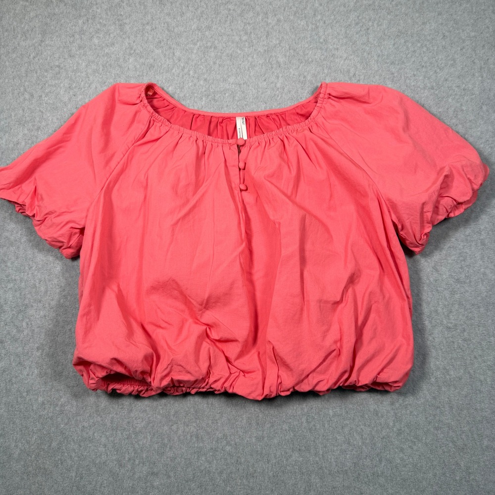 Anthropologie Pink Cotton Bubble Hem Puff Sleeve Blouse Top Small OBI659584